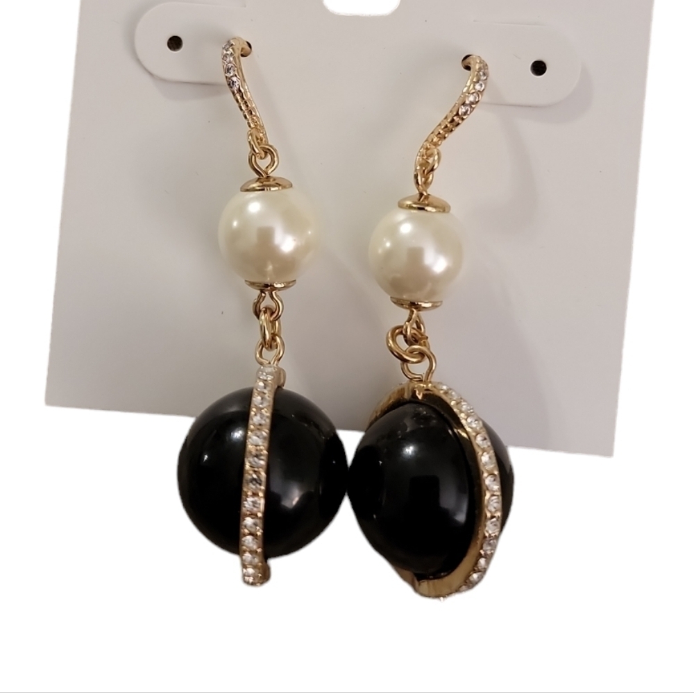 Charter Club black and white pearl drop  earrings New!